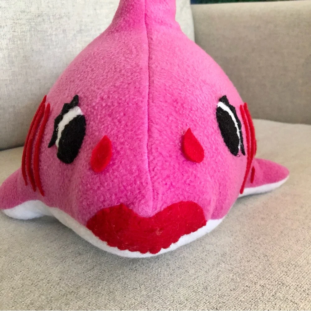 Mommy shark pillow hot  pink micro fleece handmade